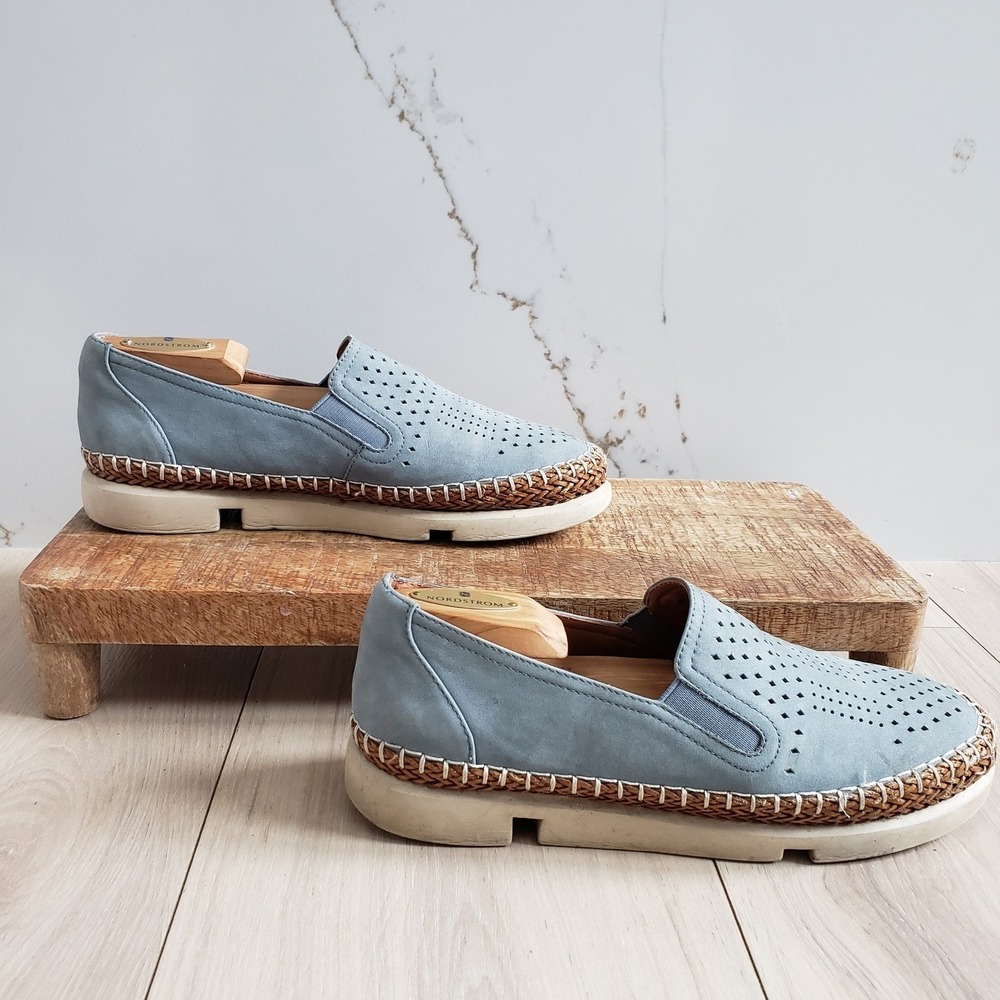 LAmour Des Pieds Stazzema Loafers Womens 7.5 Blue Leather Perforated Comfort